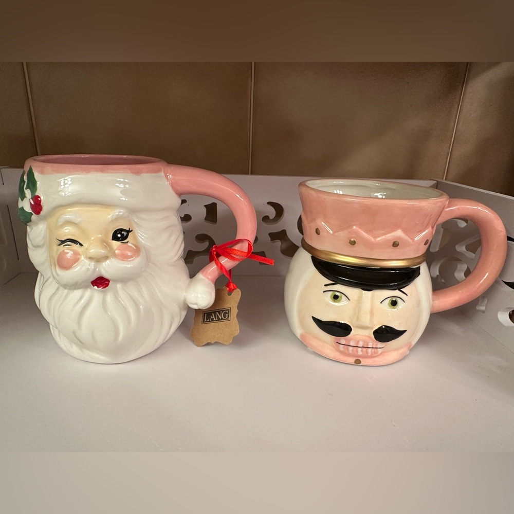 Santa and Nutcracker Pink Mugs